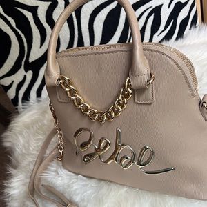 Beige Shoulder Bag with Gold Chain Accent
